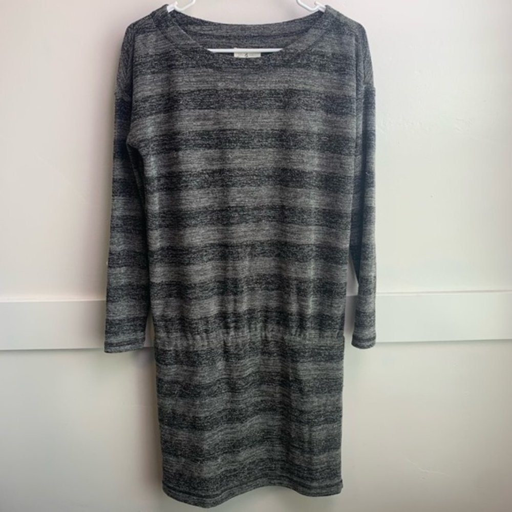 Lou & Grey Gray Striped Dropwaist Long Sleeve Mini Dress